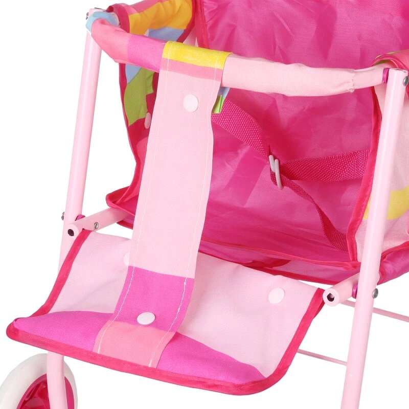 Poussette pour Bébé Reborn Rose Bandes colorées 2 places