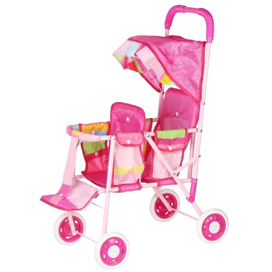 Poussette pour Bébé Reborn Rose Bandes colorées 2 places