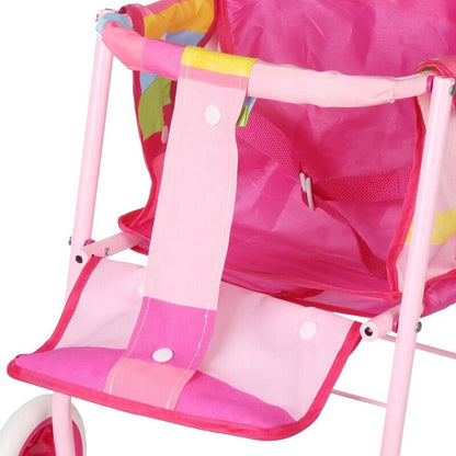 Poussette pour Bébé Reborn Rose Bandes colorées 2 places