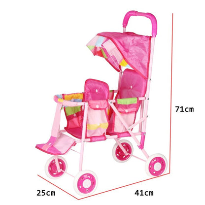 Poussette pour Bébé Reborn Rose Bandes colorées 2 places